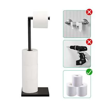 Free Standing Bathroom Toilet Paper Holder Stand with Reserve, Stainless Steel Pedestal Tissue Roll Holder, Black DECLUTTR
