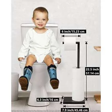 Free Standing Bathroom Toilet Paper Holder Stand with Reserve, Stainless Steel Pedestal Tissue Roll Holder, Black DECLUTTR