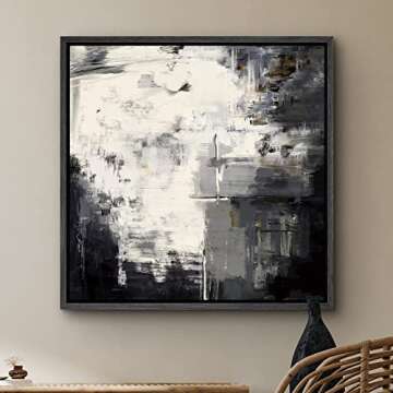 SIGNWIN Framed Canvas Print Wall Art Black, Grey & White Color Paint Blocks Abstract Shapes Illustrations Minimalism Dramatic Multicolor for Living Room, Bedroom, Office - 24"x24" Black