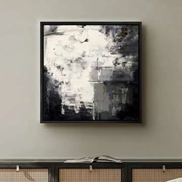 SIGNWIN Framed Canvas Print Wall Art Black, Grey & White Color Paint Blocks Abstract Shapes Illustrations Minimalism Dramatic Multicolor for Living Room, Bedroom, Office - 24"x24" Black