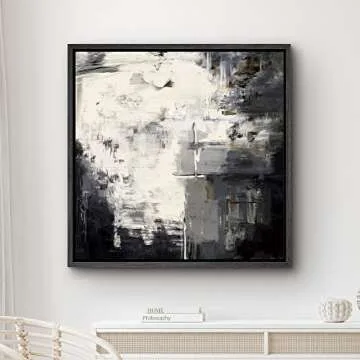 SIGNWIN Framed Canvas Print Wall Art Black, Grey & White Color Paint Blocks Abstract Shapes Illustrations Minimalism Dramatic Multicolor for Living Room, Bedroom, Office - 24"x24" Black