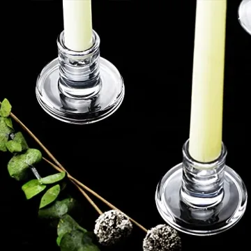 Low Glass Candle Holders Set - Elegant Taper Centerpieces
