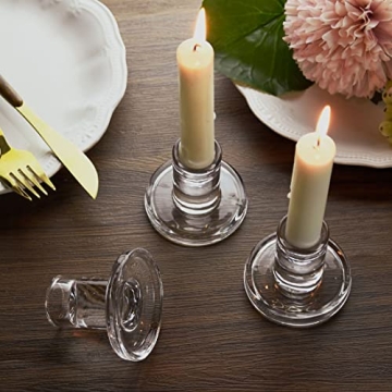 Low Glass Candle Holders Set - Elegant Taper Centerpieces