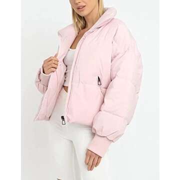 Gihuo Women’s Winter Cropped Puffer Jacket Coat Short Warm Quilted Jacket(Pink-S)