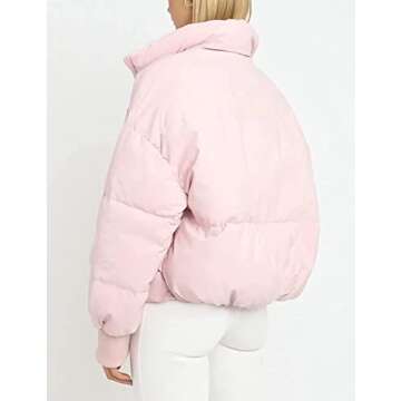 Gihuo Women’s Winter Cropped Puffer Jacket Coat Short Warm Quilted Jacket(Pink-S)