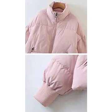 Gihuo Women’s Winter Cropped Puffer Jacket Coat Short Warm Quilted Jacket(Pink-S)