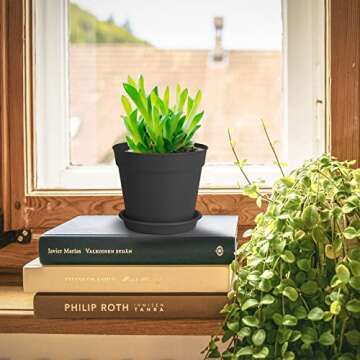 Olisx 24 Pcs 4 Inch Plant Pots with Drainage Holes and Saucers for Indoor Plants, Plastic Small Flower Nursery Pots Seed Starting Pots for Plants Succulent, Black