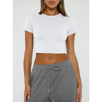 WYNNQUE Womens Trendy Scoop Neck Crop Top for Summer