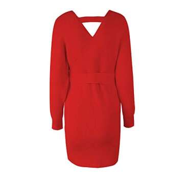 Mansy Women's Sexy Cocktail Batwing Long Sleeve Backless Mock Wrap Knit Sweater Mini Dress Red