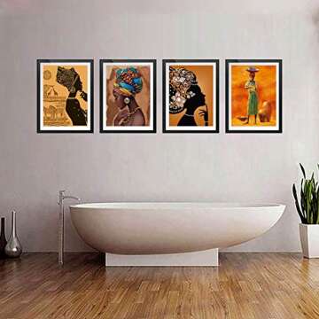 Ancient Black Woman Wall Art Set of 4 for Home Decor