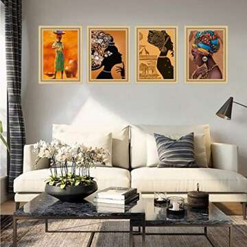 Ancient Black Woman Wall Art Set of 4 for Home Decor