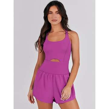 ANRABESS Women Rompers Running Exercise Workout Set One Piece Jumpsuits Gym Yoga Outfits 2025 Summer Active Wear Clothes Purple Pink Medium