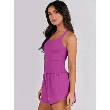 ANRABESS Women Rompers Running Exercise Workout Set One Piece Jumpsuits Gym Yoga Outfits 2025 Summer Active Wear Clothes Purple Pink Medium