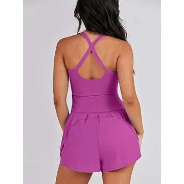 ANRABESS Women Rompers Running Exercise Workout Set One Piece Jumpsuits Gym Yoga Outfits 2025 Summer Active Wear Clothes Purple Pink Medium