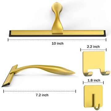 All-Purpose Stainless Steel Shower Squeegee for Shower Doors with 2 Adhesive Hooks, Bathroom Cleaner...