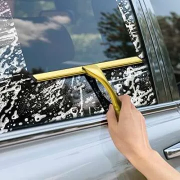 All-Purpose Stainless Steel Shower Squeegee for Shower Doors with 2 Adhesive Hooks, Bathroom Cleaner Tool Household Window Mirror Squeegee for Home Cleaning, Glass Door, Tile Wall, Car, 10 Inch Golden