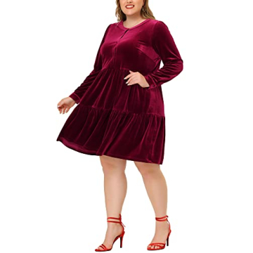 Agnes Orinda Plus Size Velvet Dress for Women - Elegant Style