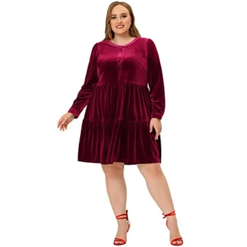 Agnes Orinda Plus Size Velvet Dress for Women - Elegant Style
