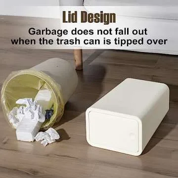 TrashAid Bathroom Trash Can with Lid, 2.6 Gallon / 10 Liter Small Garbage Can with Press Top Lid, Plastic Wastebasket with Pop-up Lid for Toilet, Office, Bedroom, Living Room, White