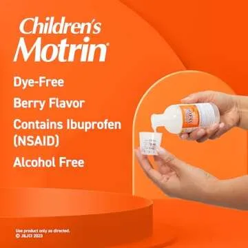 Motrin Children's Oral Suspension 100mg Ibuprofen Medicine, NSAID Fever Reducer & Pain Reliever for Minor Aches & Pains Due to Cold & Flu, Dye Free, Alcohol-Free, Berry Flavored, 8 fl. oz