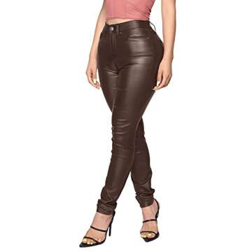 WAYRUNZ Womens High Waisted Stretch Faux Leather Pants PU Coated Legging Juniors (020-dark Coffe 9)