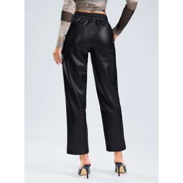 SANTINY Women's Faux Leather Pants High Waisted Straight Leg Cropped Ankle Trousers Vegan Matte Plea...