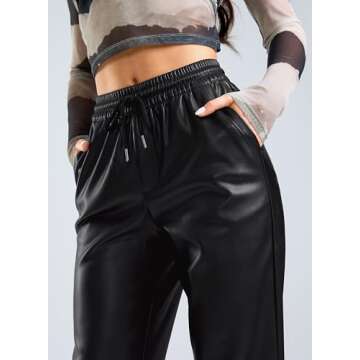 SANTINY Women's Faux Leather Pants High Waisted Straight Leg Cropped Ankle Trousers Vegan Matte Pleather Pants for Women Full Length(Black_M)