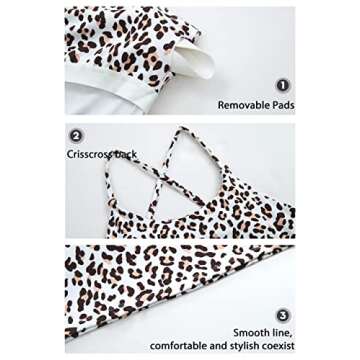 Workout Tops for Women Longline Sports Bra Womens Crop Top with Built in Bra Padded Gym Cropped Tank Tops(WhiteLeopard,M