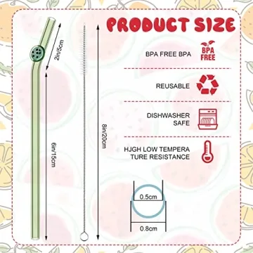 6-Pack Fruit Glass Straws Eco-Friendly Reusable with Brushes