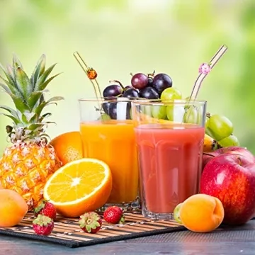 6-Pack Fruit Glass Straws Eco-Friendly Reusable with Brushes