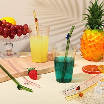 6-Pack Fruit Glass Straws Eco-Friendly Reusable with Brushes