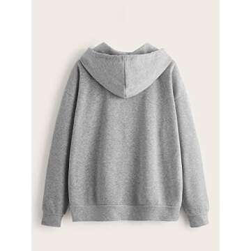 SheIn Women's Zip Up Casual Long Sleeve Pocket Drawstring Hoodies Sweatshirt Grey M