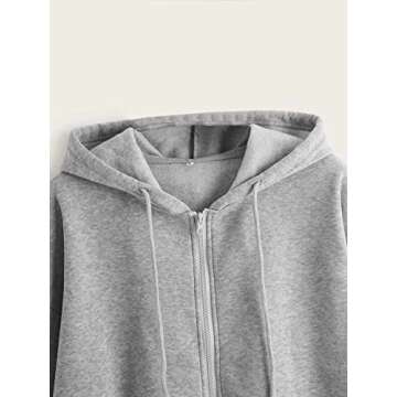 SheIn Women's Zip Up Casual Long Sleeve Pocket Drawstring Hoodies Sweatshirt Grey M