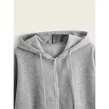 SheIn Women's Zip Up Casual Hoodies Sweatshirt Grey