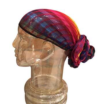 Sheer Headwrap Scarf Handwoven Cotton Breathable See Through Open Net Rainbow Stripes Black