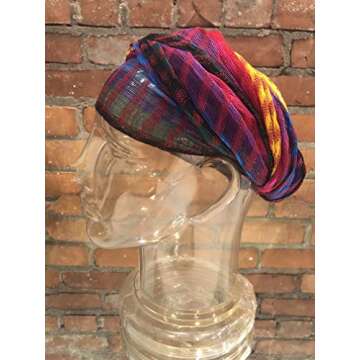 Sheer Headwrap Scarf Handwoven Cotton Breathable See Through Open Net Rainbow Stripes Black
