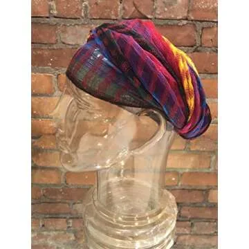 Sheer Headwrap Scarf Handwoven Cotton Breathable See Through Open Net Rainbow Stripes Black