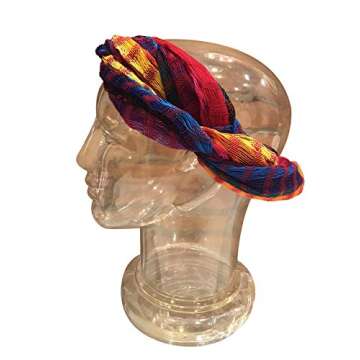 Sheer Headwrap Scarf Handwoven Cotton Breathable See Through Open Net Rainbow Stripes Black