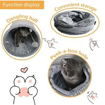 Terunat Cat Tunnel for Indoor Cats, 51×12 inch Foldable Big Tunnel, Grey Suede with Two Peepholes a...