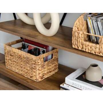 StorageWorks 13 x 8 ¼ x 7 inches Water Hyacinth Storage Basket, Rectangular Wicker Basket for Shelves, Medium