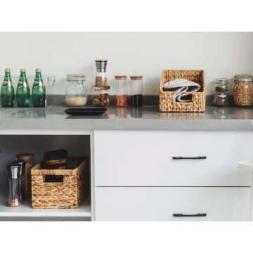 StorageWorks 13 x 8 ¼ x 7 inches Water Hyacinth Storage Basket, Rectangular Wicker Basket for Shelves, Medium