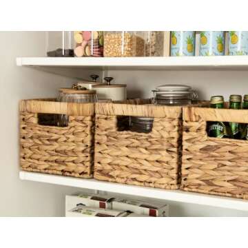 StorageWorks 13 x 8 ¼ x 7 inches Water Hyacinth Storage Basket, Rectangular Wicker Basket for Shelves, Medium