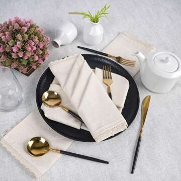 Fingercraft Dinner Cloth Napkin Cotton Linen 12 Pack Vintage Rustic Premium Quality Mitered Corners ...