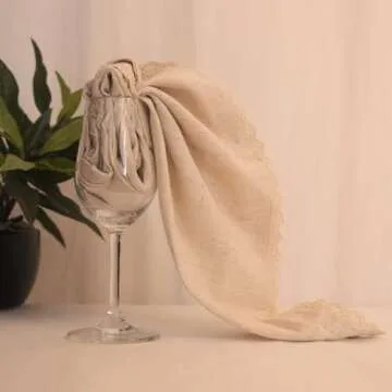 Fingercraft Dinner Cloth Napkin Cotton Linen 12 Pack Vintage Rustic Premium Quality Mitered Corners Napkin Cloth with Elegant Lace for Everyday Use, Pre Shrunk and Good Absorbency 20x20 in Ivory