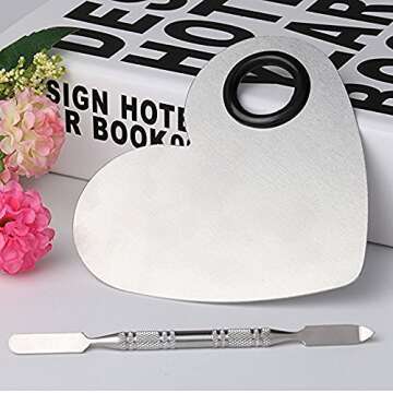 Pro Stainless Steel Makeup Cosmetic Artist Five Holes Mixing Pallete Spatula with Spatula Tool (Heart)