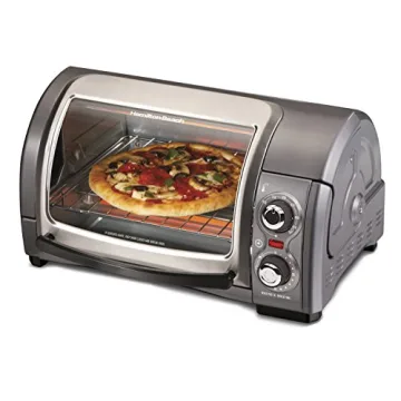 Hamilton Beach Easy Reach 4-Slice Countertop Toaster Oven with Roll-Top Door, 1200 Watts, Fits 9” ...