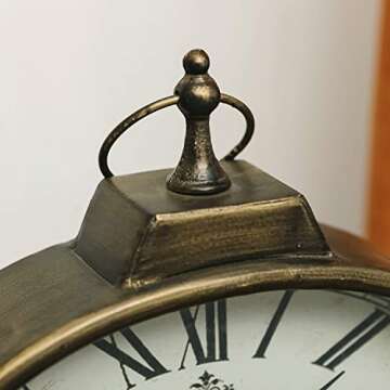 NIKKY HOME Antique Mantel Clock, Gold Retro Desk Clock Silent-Non-Ticking Battery Operated Decorative Desk Table Clock for Home, Office, Living Room, Bed Room