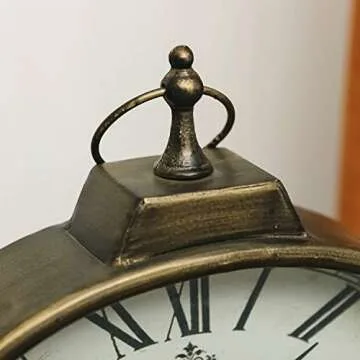 NIKKY HOME Antique Mantel Clock, Gold Retro Desk Clock Silent-Non-Ticking Battery Operated Decorative Desk Table Clock for Home, Office, Living Room, Bed Room