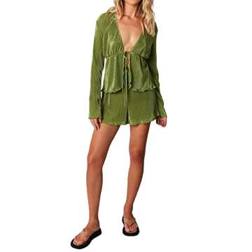 NUFIWI Women Y2K 2 Piece Pants Set Oversized Floral Printed Button Down Shirt High Waist Pants Pleated Casual Summer Loungewear(T Drawstring,Small)