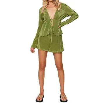 NUFIWI Women Y2K 2 Piece Pants Set Oversized Floral Printed Button Down Shirt High Waist Pants Pleated Casual Summer Loungewear(T Drawstring,Small)